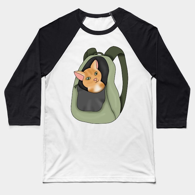 Kitty in a backpack (fluffy orange cat) Baseball T-Shirt by Becky-Marie